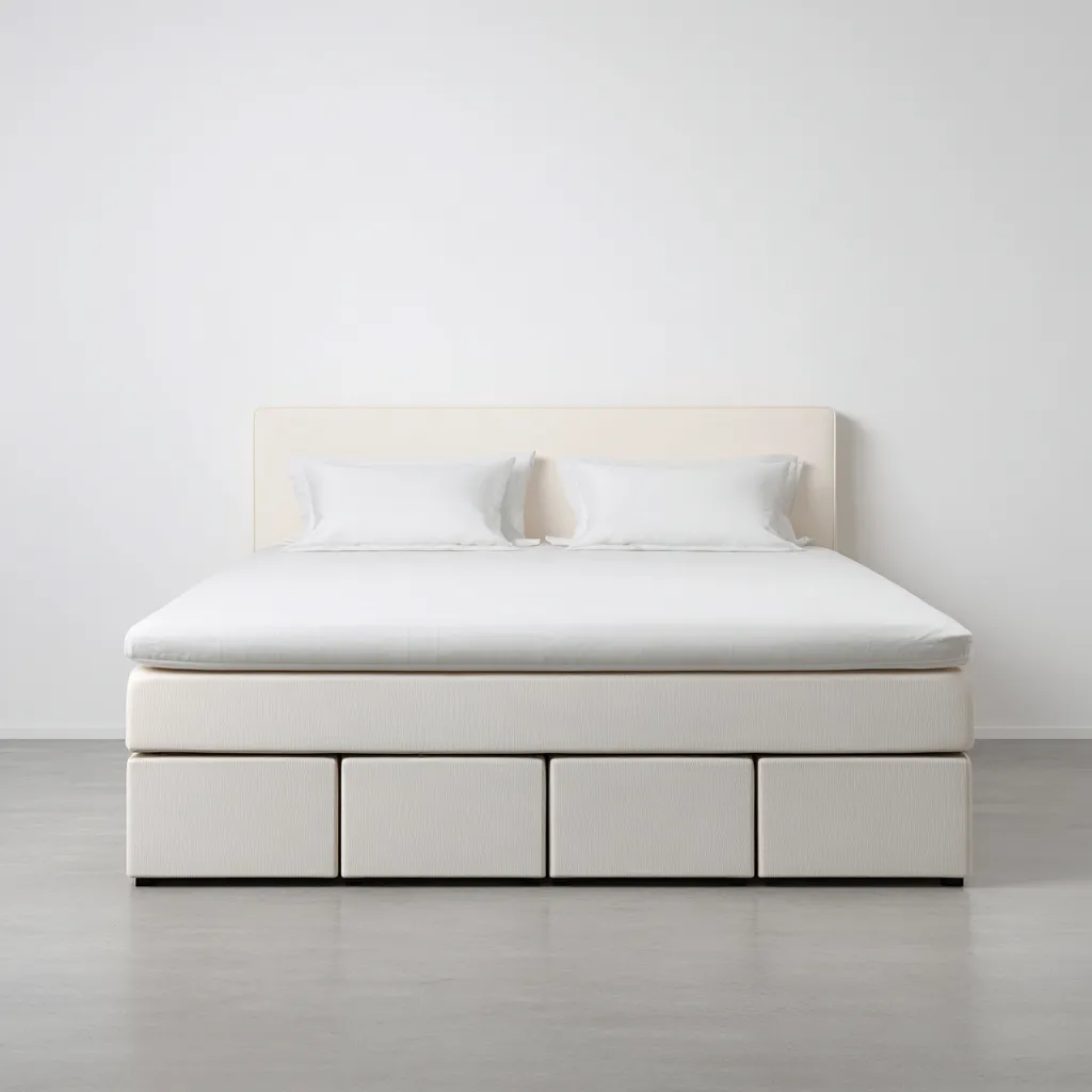 Letto matrimoniale tessuto 210x165x115 cm beige uso camera da letto - design con cassetti salvaspazio-Havenilo