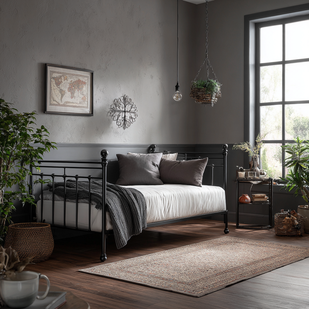 Divano letto metallo 200x90x95 cm - nero - per camera - design moderno-Havenilo