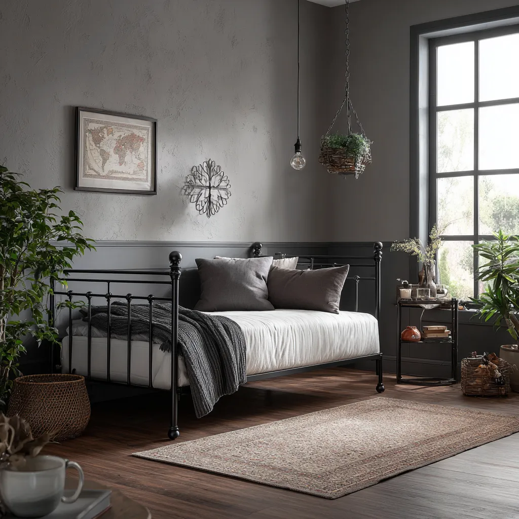 Divano letto metallo 200x90x95 cm - nero - per camera - design moderno-Havenilo