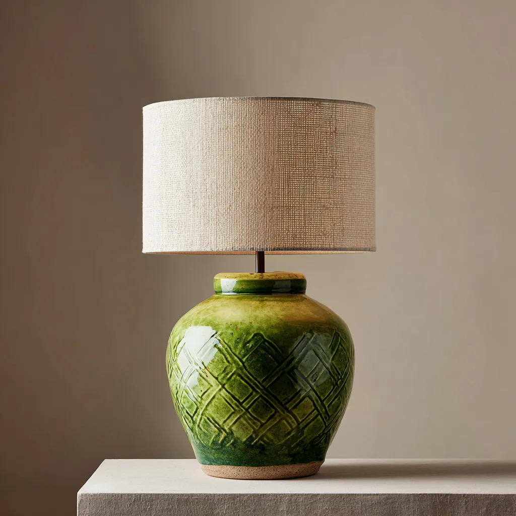Lampada da tavolo ceramica 58x34x34 cm - verde-beige - design decorativo-Havenilo