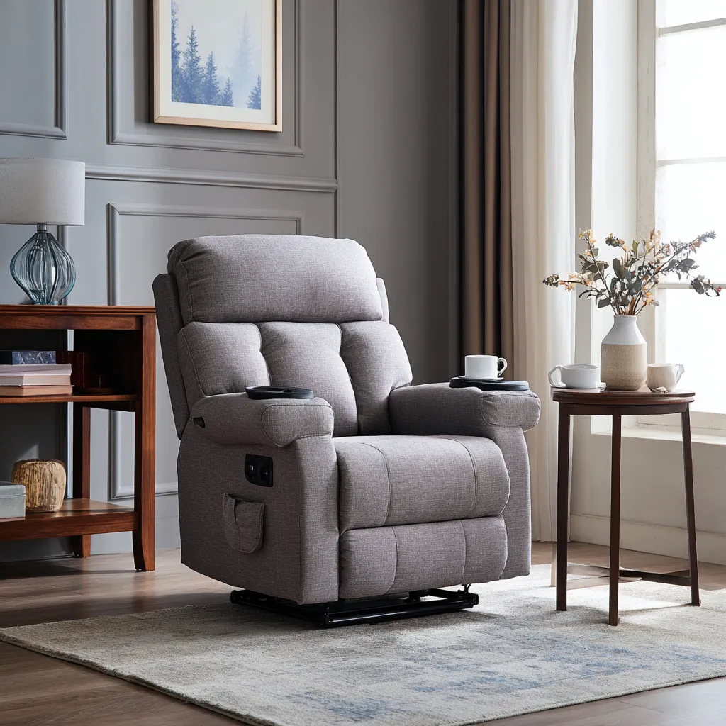 Poltrona reclinabile in tessuto 88x85x104 cm grigio per soggiorno design moderno-Havenilo