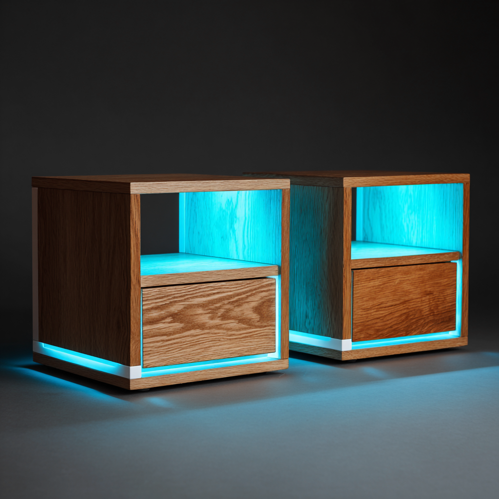 Comodino set 2 pezzi in legno con LED 40x38x50 cm - marrone - per camera da letto - design moderno-Havenilo