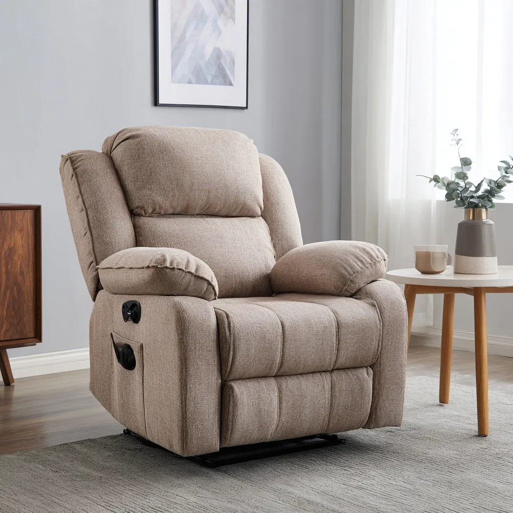 Poltrona reclinabile tessuto 95x90x105 cm beige design moderno per soggiorno-Havenilo