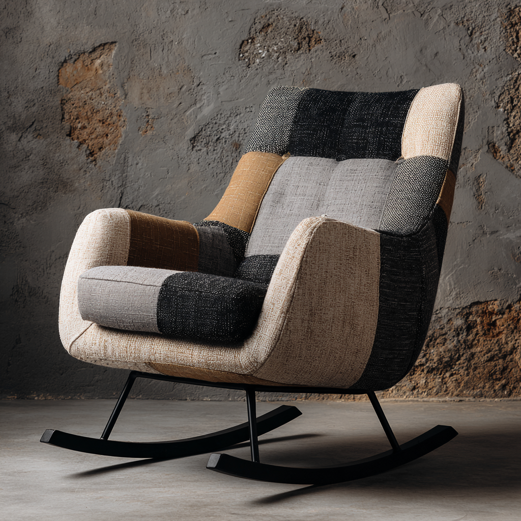 Sedia a dondolo in tessuto patchwork 75x85x100 cm - multicolore - design moderno e decorativo-Havenilo