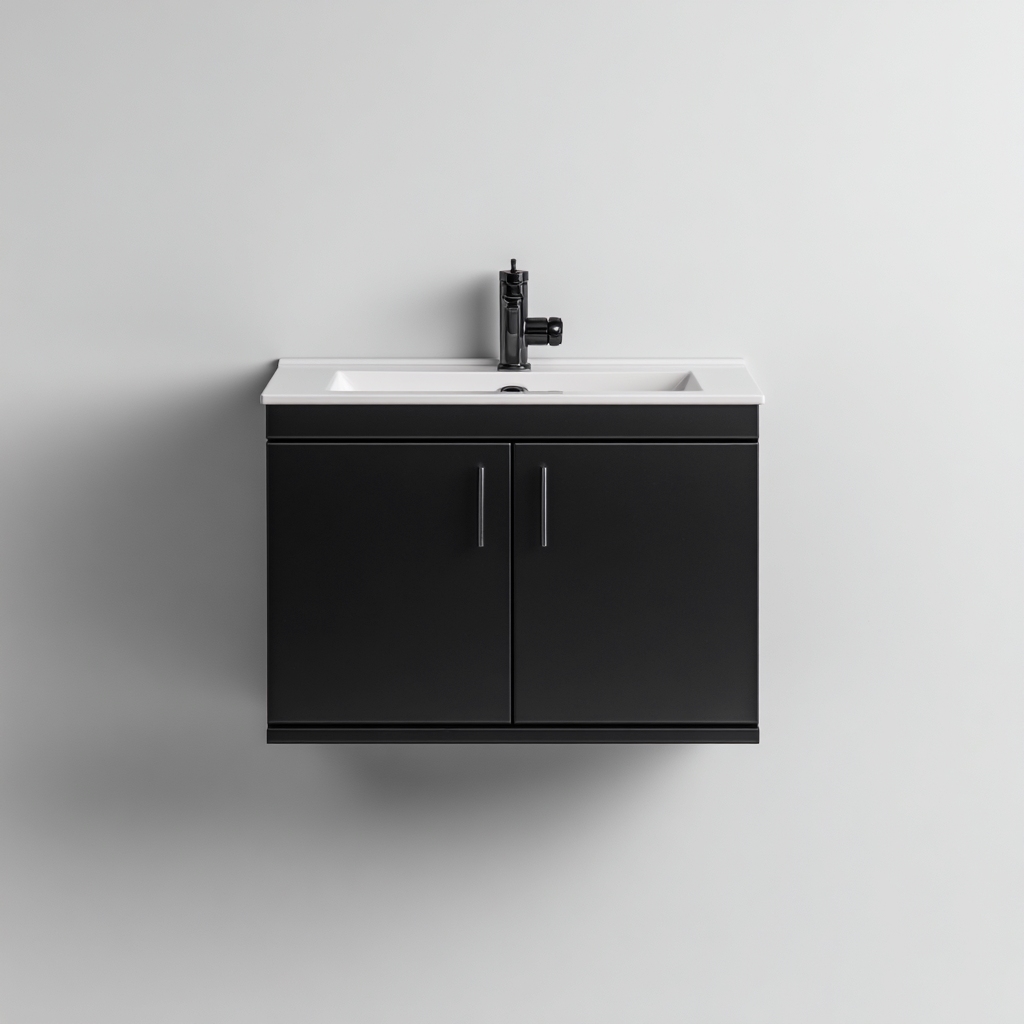 Mobile lavabo legno-resina 60x45x55 cm - nero-bianco - design moderno-Livingvo