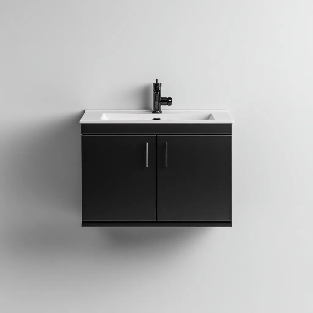 Mobile lavabo legno-resina 60x45x55 cm - nero-bianco - design moderno-Livingvo