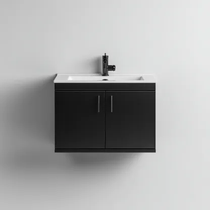 Mobile lavabo legno-resina 60x45x55 cm - nero-bianco - design moderno-Livingvo
