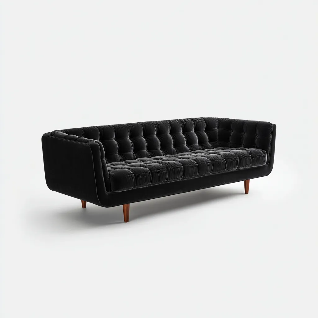 Divano lineare velluto 225x86x80 cm - nero - adatto al soggiorno - design mid-century-Livingvo