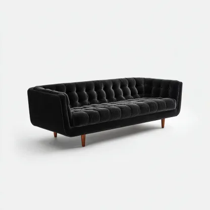Divano lineare velluto 225x86x80 cm - nero - adatto al soggiorno - design mid-century-Livingvo