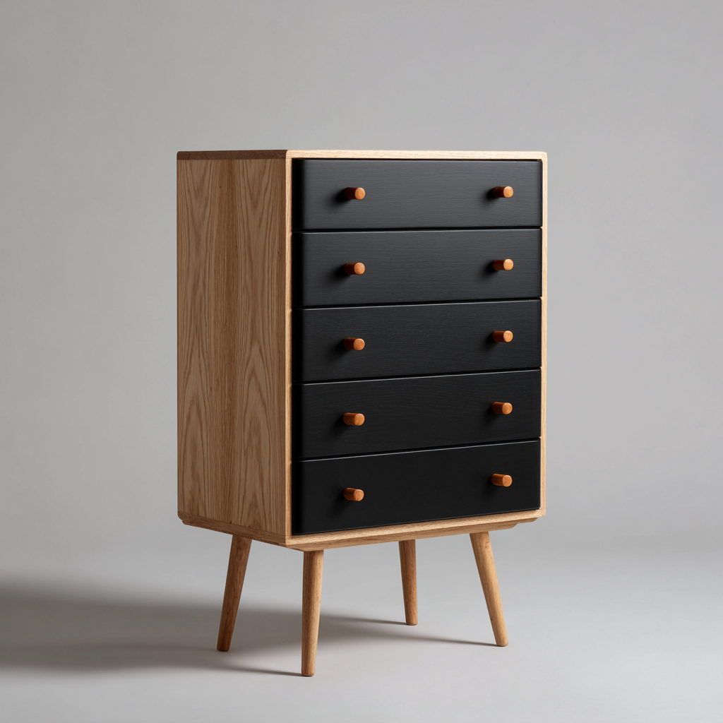 Cassettiera - legno massello - 78x40 cm - nero-legno chiaro - stile nordico-Livingvo