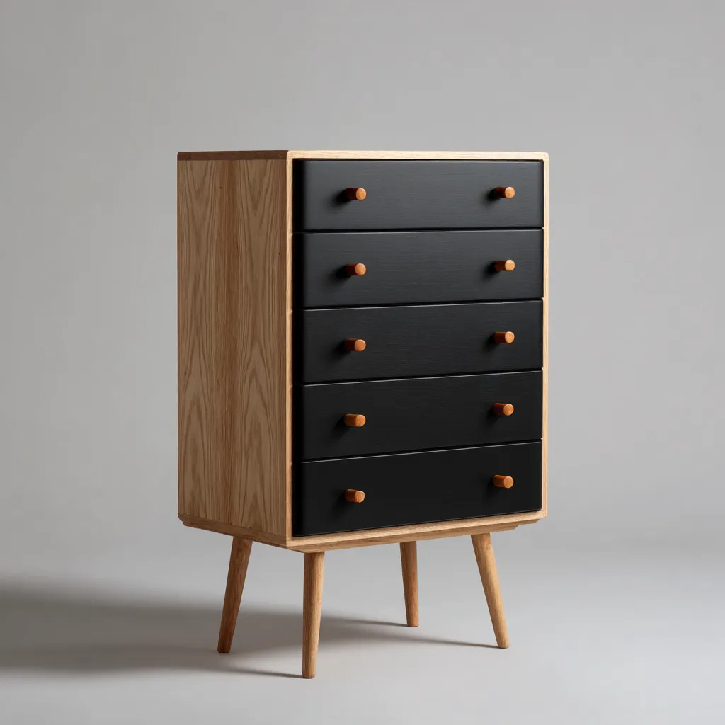 Cassettiera - legno massello - 78x40 cm - nero-legno chiaro - stile nordico-Livingvo