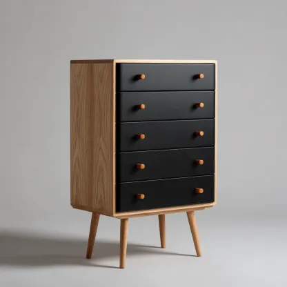 Cassettiera - legno massello - 78x40 cm - nero-legno chiaro - stile nordico-Livingvo