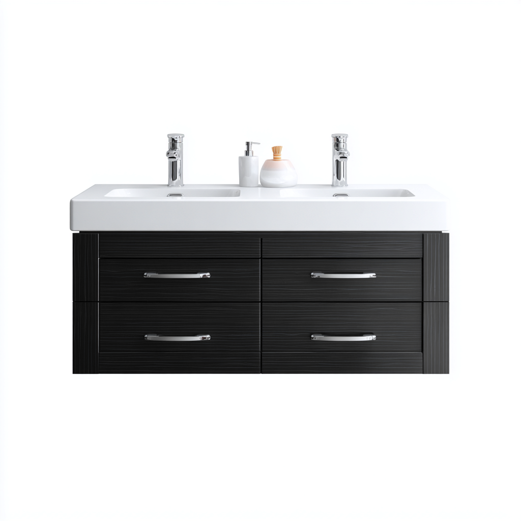 Mobile lavabo legno-resina 120x46x54 cm - nero-bianco - design moderno-Livingvo