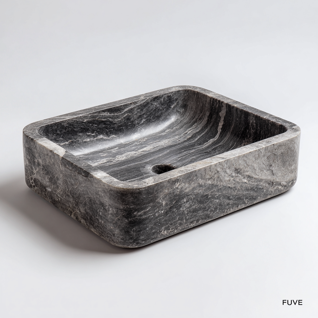 Lavabo da appoggio in marmo 48x38 cm grigio venato per bagno - design moderno-Livingvo