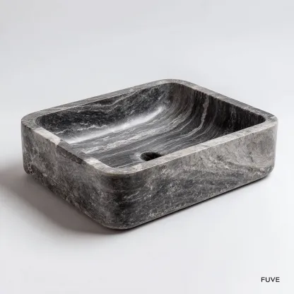 Lavabo da appoggio in marmo 48x38 cm grigio venato per bagno - design moderno-Livingvo
