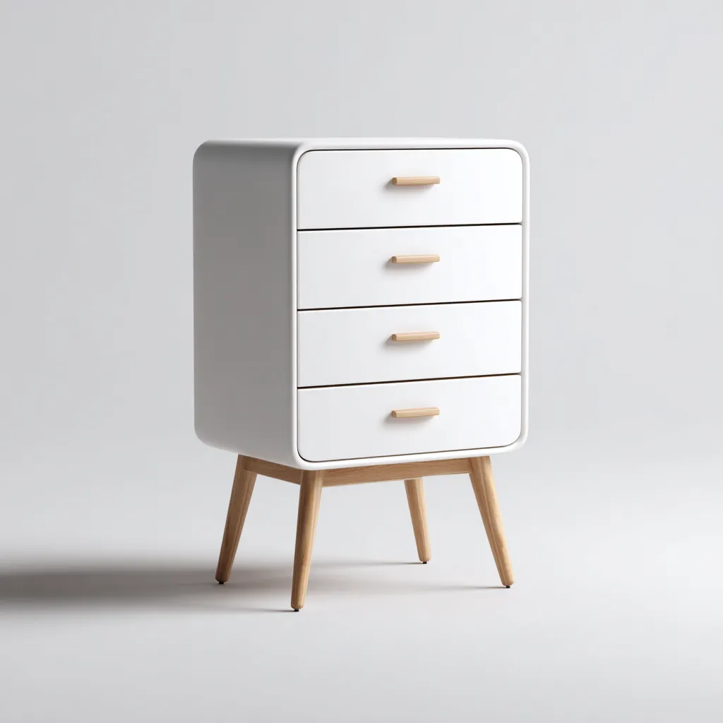 Cassettiera - bianco liscio con bordi arrotondati - 55x38x98 cm - bianco-legno - stile minimal nordico-Livingvo