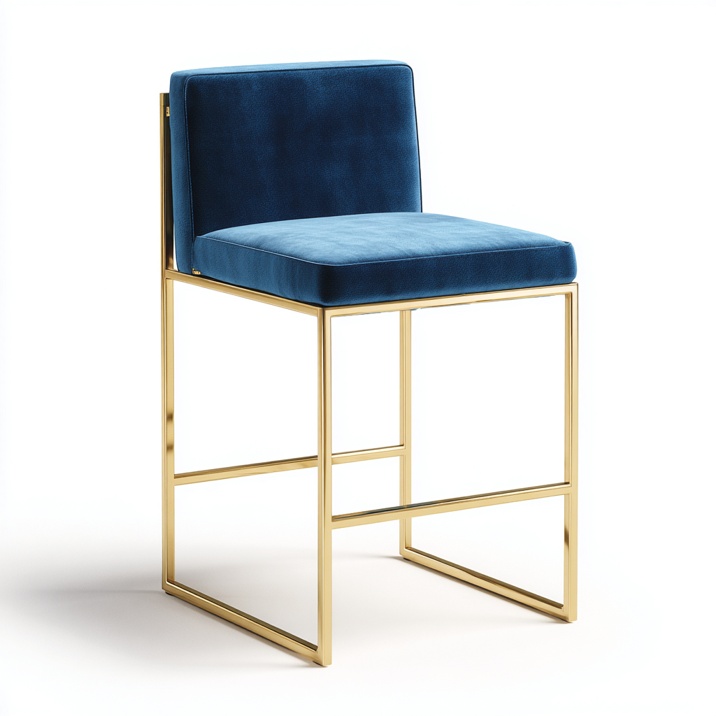 Sgabello da bar - struttura in metallo dorato e seduta in velluto - 48x50x96 cm - blu - design moderno-Livingvo