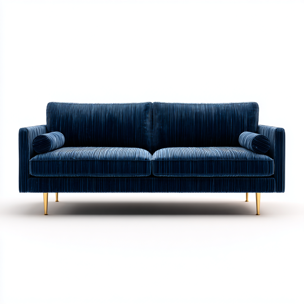 Divano lineare velluto 210x82x82 cm - blu scuro - adatto al soggiorno - design moderno-Livingvo