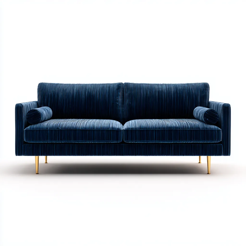 Divano lineare velluto 210x82x82 cm - blu scuro - adatto al soggiorno - design moderno-Livingvo