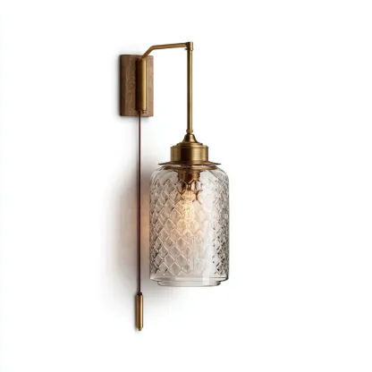 Applique metallo+vetro 35x14x18 cm - ottone-trasparente - design vintage-Livingvo