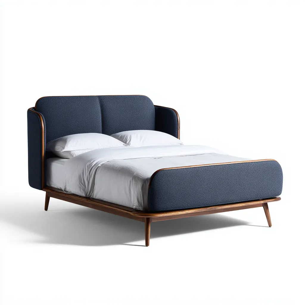 Letto matrimoniale legno-tessuto 212x162x115 cm - blu - design moderno-Livingvo