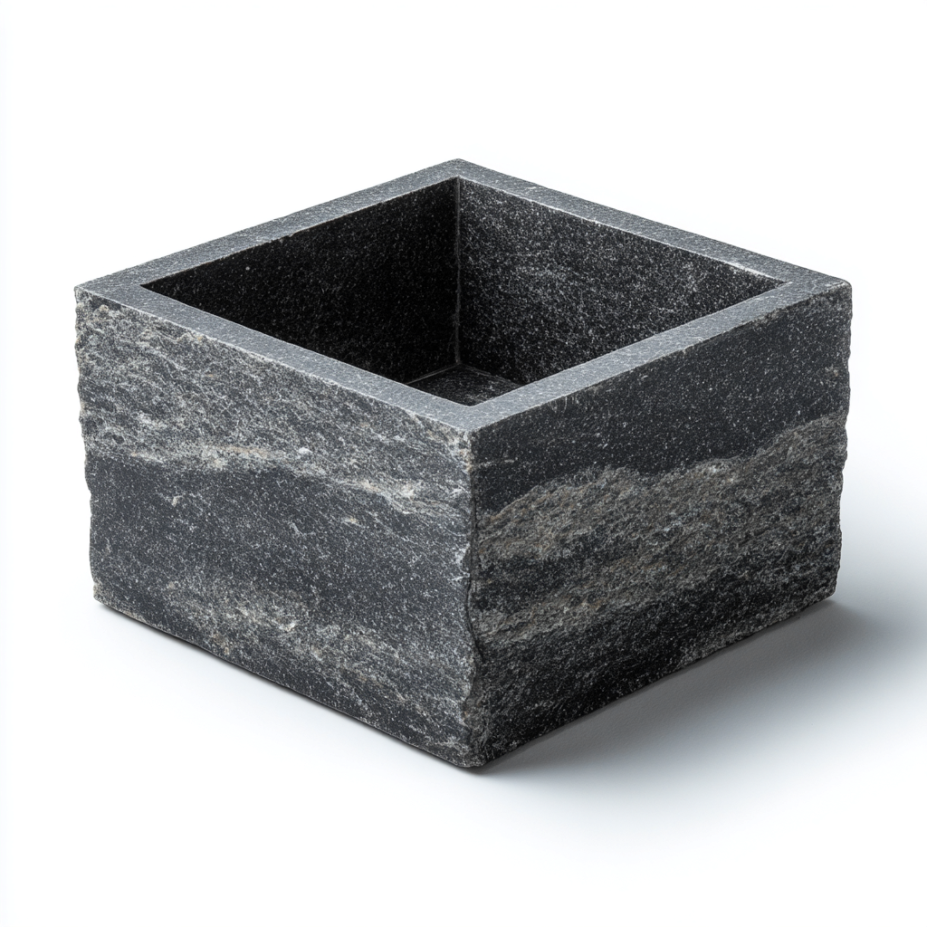 Lavabo pietra 30x30x25 cm grigio-nero - design rustico-Livingvo