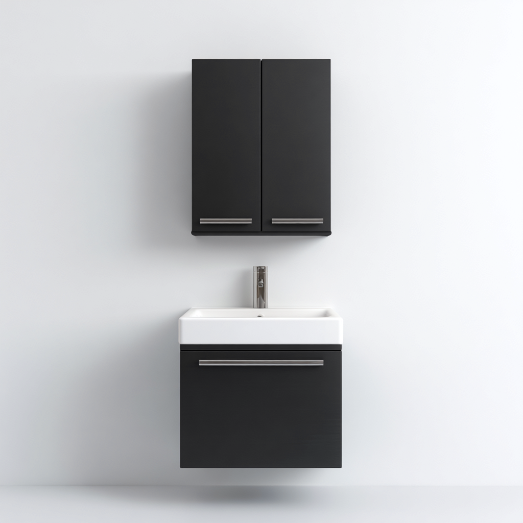 Mobile lavabo legno-resina 48x38x58 cm - nero-bianco - design moderno-Livingvo