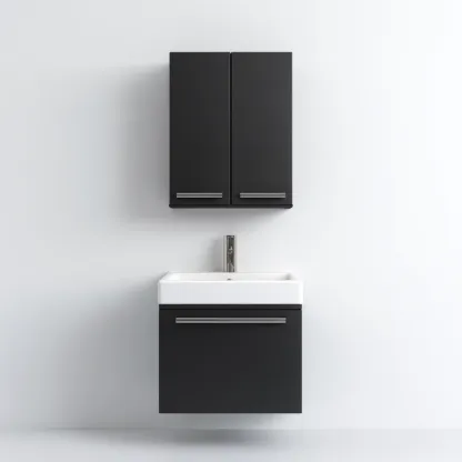 Mobile lavabo legno-resina 48x38x58 cm - nero-bianco - design moderno-Livingvo