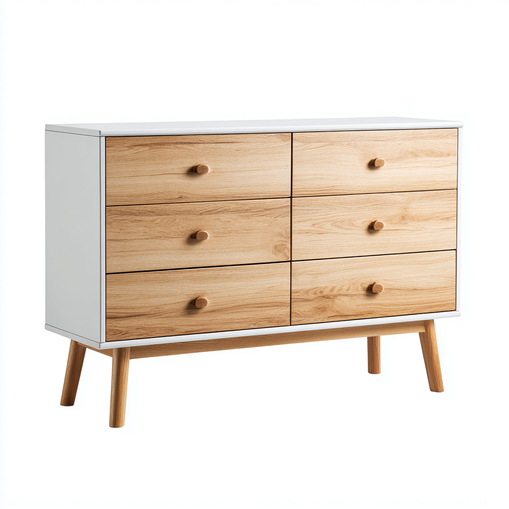 Cassettiera - bianco con cassetti in rovere - 100x43 cm - bianco-rovere naturale - design minimalista-Livingvo