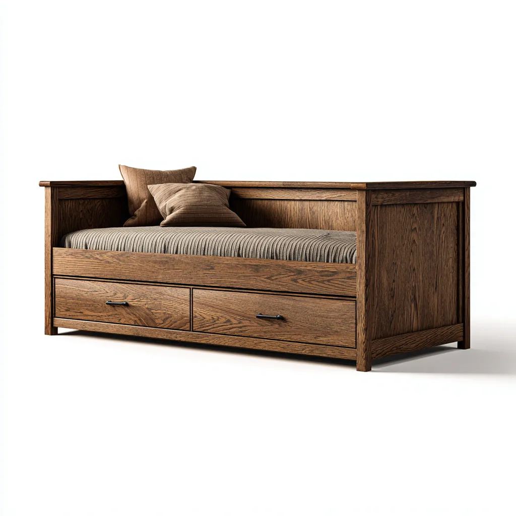 Divano letto-legno+tessuto-208x100x92 cm-marrone-Stile rustico-Livingvo