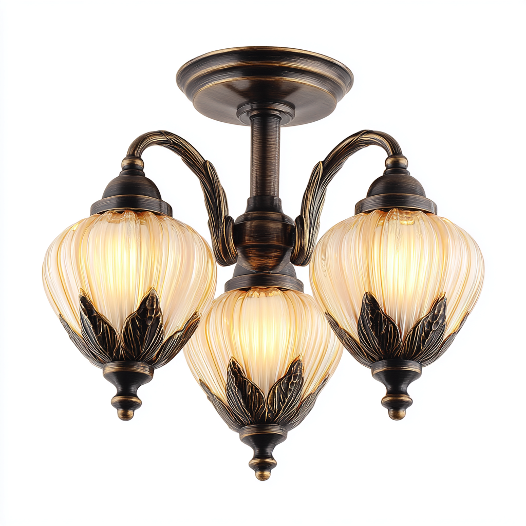 Lampada da soffitto in metallo e vetro 46x46x31 cm - bronzo-ambra - stile classico-Livingvo