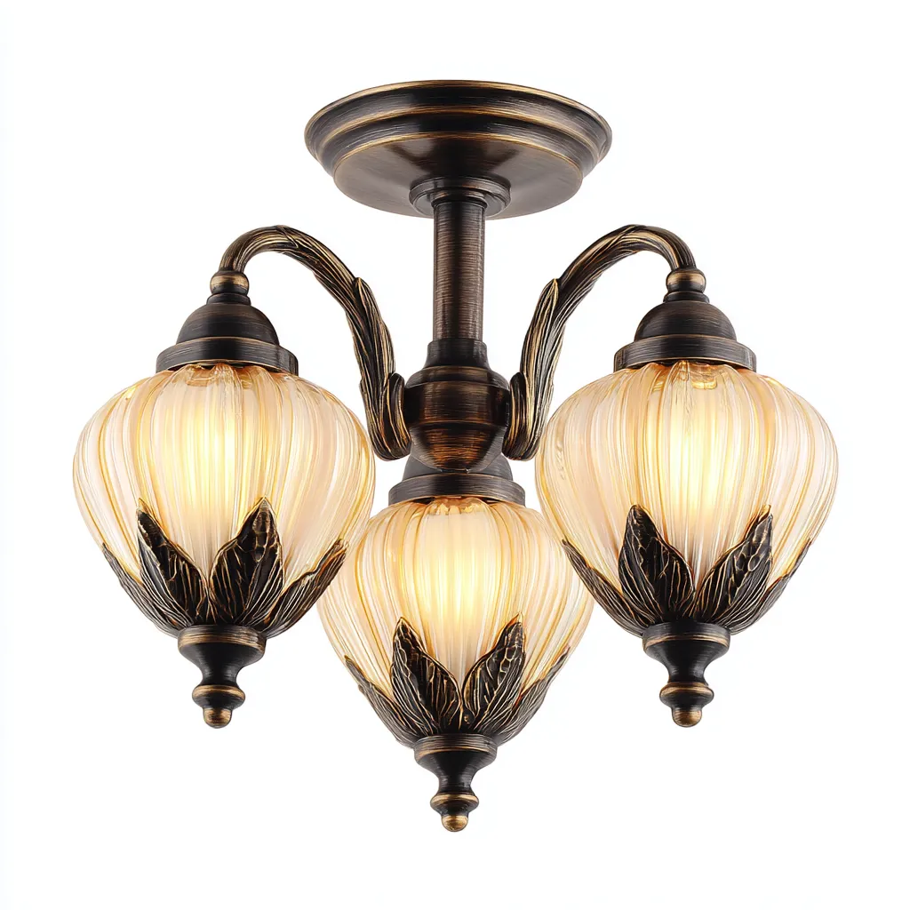 Lampada da soffitto in metallo e vetro 46x46x31 cm - bronzo-ambra - stile classico-Livingvo