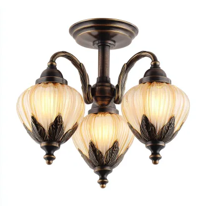 Lampada da soffitto in metallo e vetro 46x46x31 cm - bronzo-ambra - stile classico-Livingvo