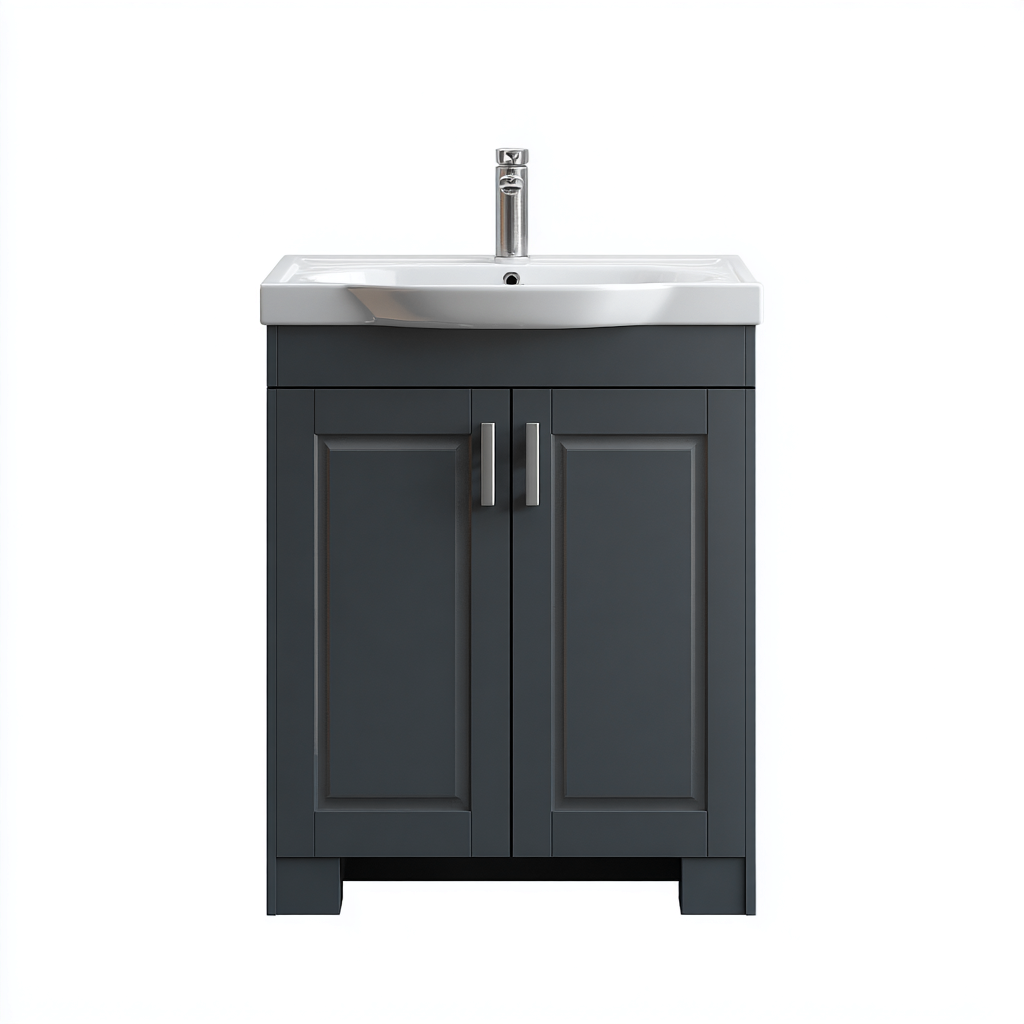 Mobile lavabo legno-metallo 55x45x85 cm - grigio-bianco - design moderno-Livingvo