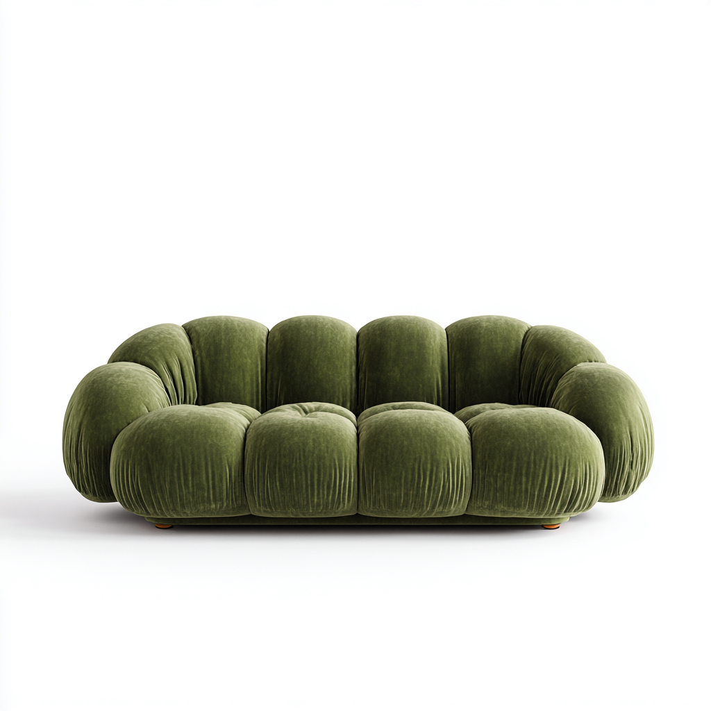 Divano lineare velluto 220x110x82 cm - verde oliva - adatto al soggiorno - design moderno-Livingvo