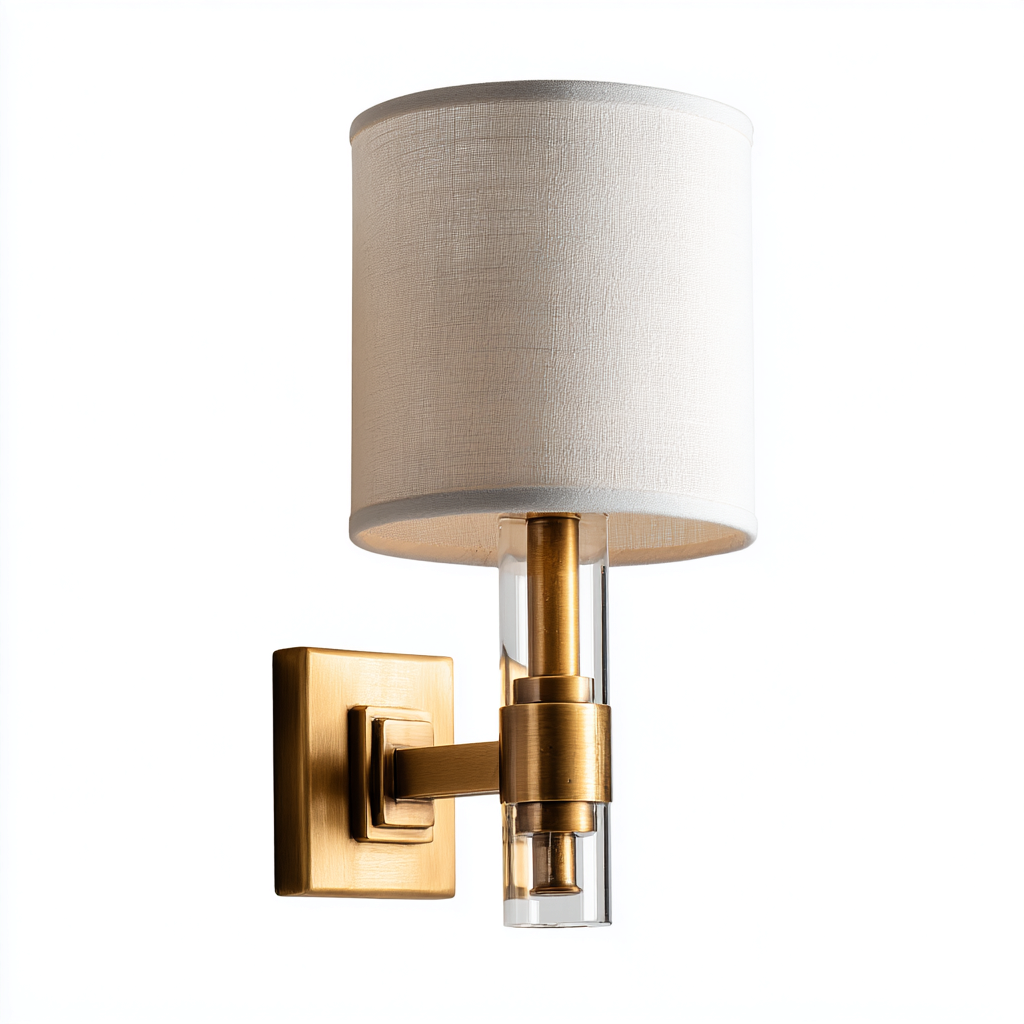 Applique metallo+vetro+tessuto 18x14x32 cm - ottone antico-bianco - design moderno-Livingvo