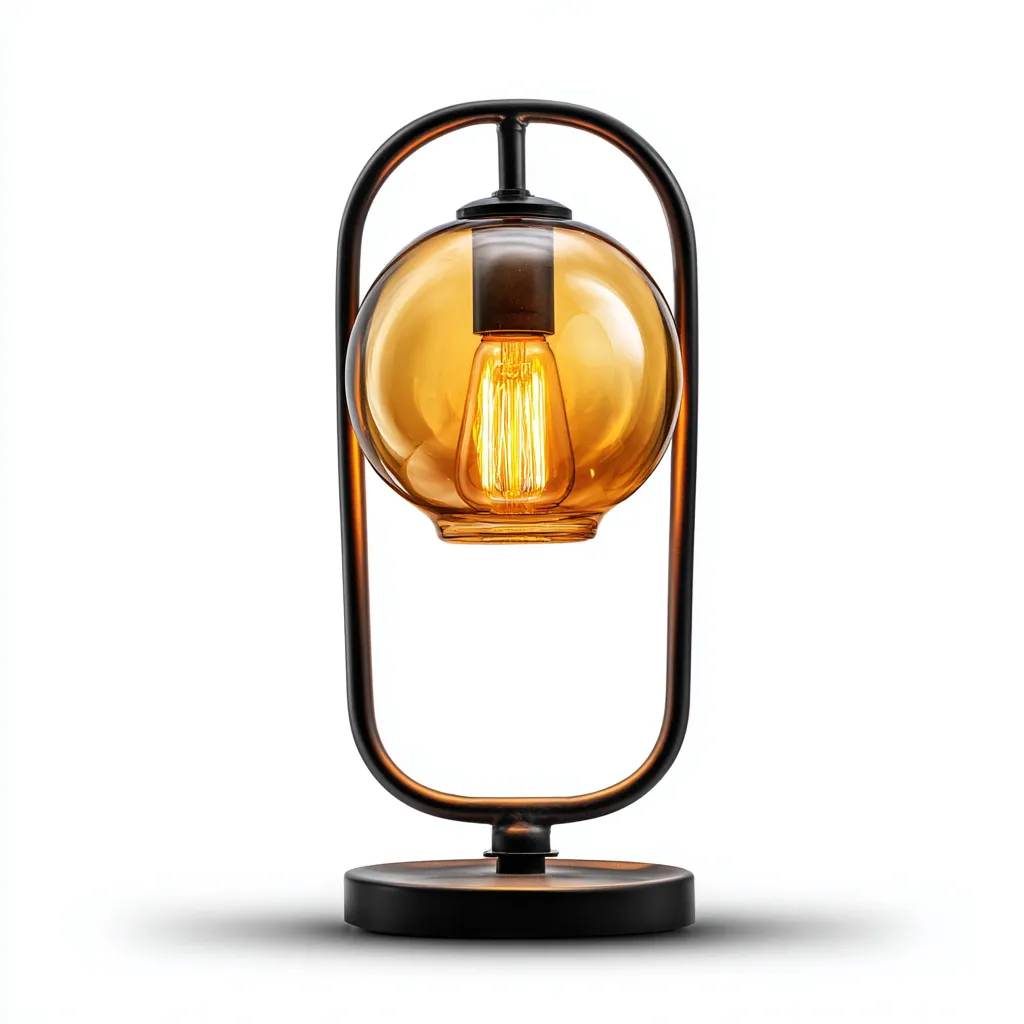 Lampada da tavolo metalloVetrosferico 18x12 cm - nero-ambra - stile industriale-Livingvo