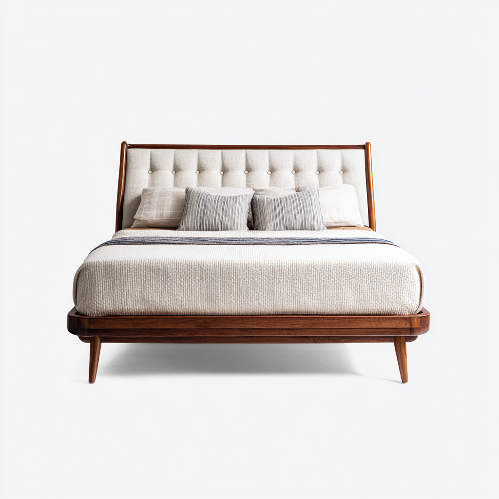 Letto matrimoniale legno-tessuto 214x162x111 cm - beige-marrone - design moderno-Livingvo