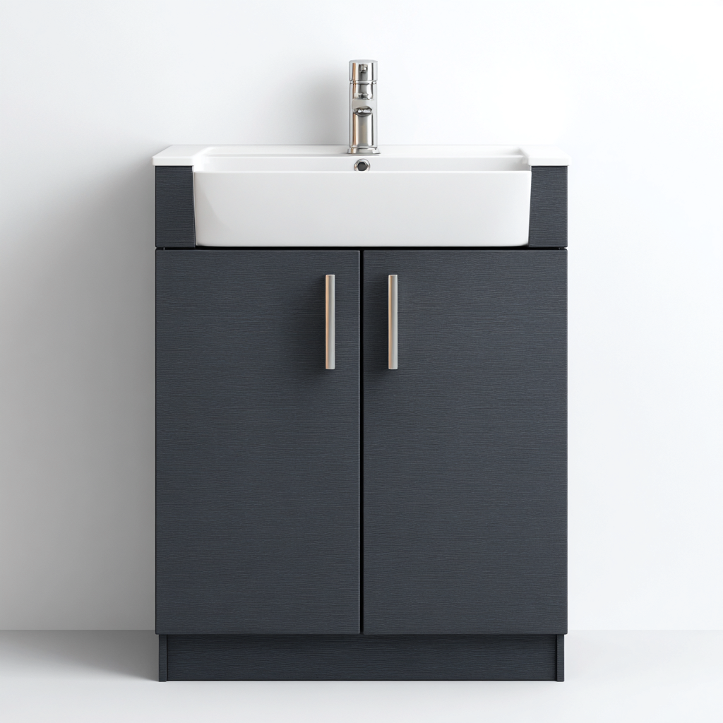 Mobile lavabo legno-metallo 60x45x85 cm - grigio-bianco - design moderno-Livingvo