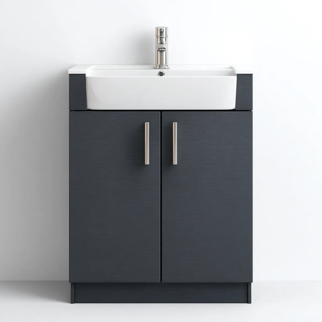 Mobile lavabo legno-metallo 60x45x85 cm - grigio-bianco - design moderno-Livingvo
