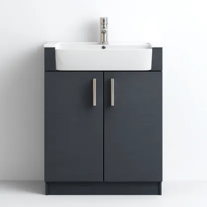 Mobile lavabo legno-metallo 60x45x85 cm - grigio-bianco - design moderno-Livingvo