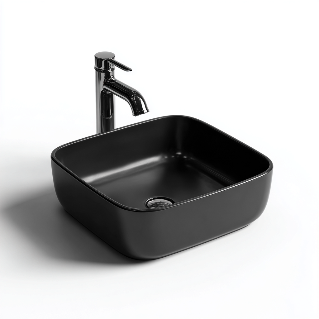 Lavabo da appoggio in ceramica 42x42 cm nero per bagno - design moderno-Livingvo
