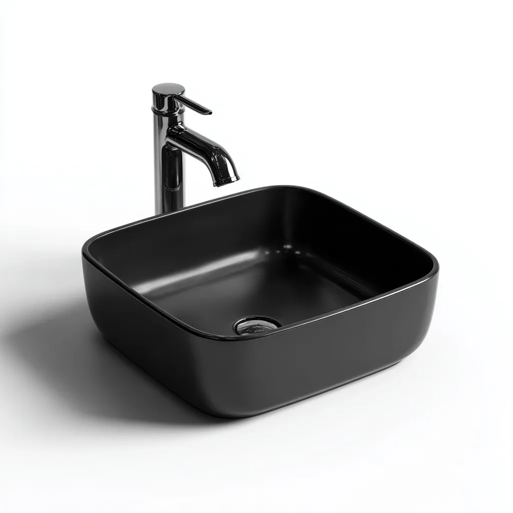Lavabo da appoggio in ceramica 42x42 cm nero per bagno - design moderno-Livingvo