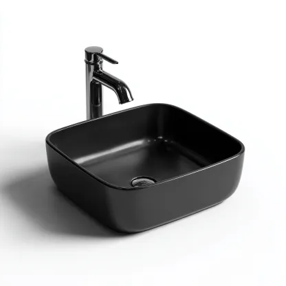 Lavabo da appoggio in ceramica 42x42 cm nero per bagno - design moderno-Livingvo