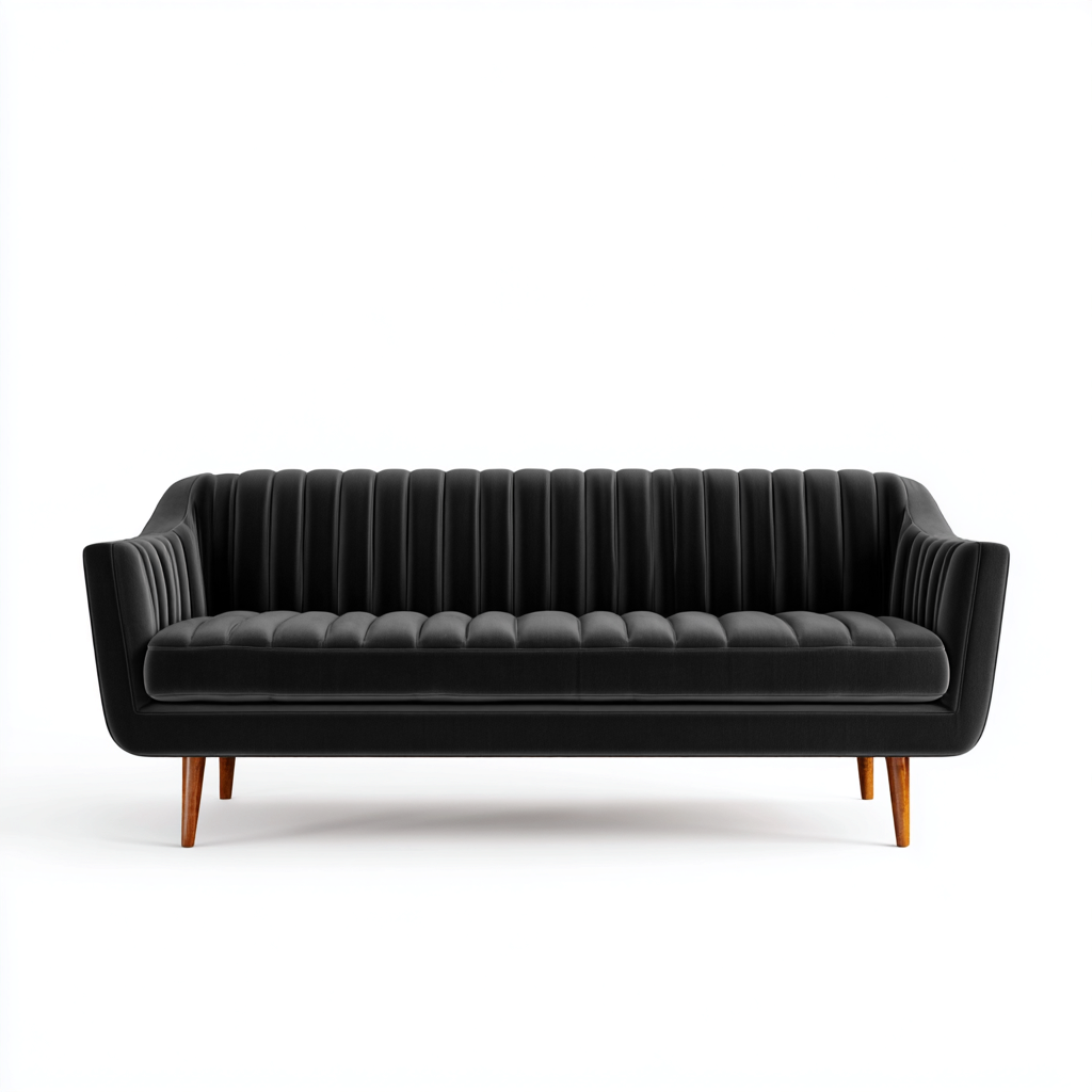 Divano lineare tessuto 218x86x84 cm - nero - adatto al soggiorno - design mid-century-Livingvo