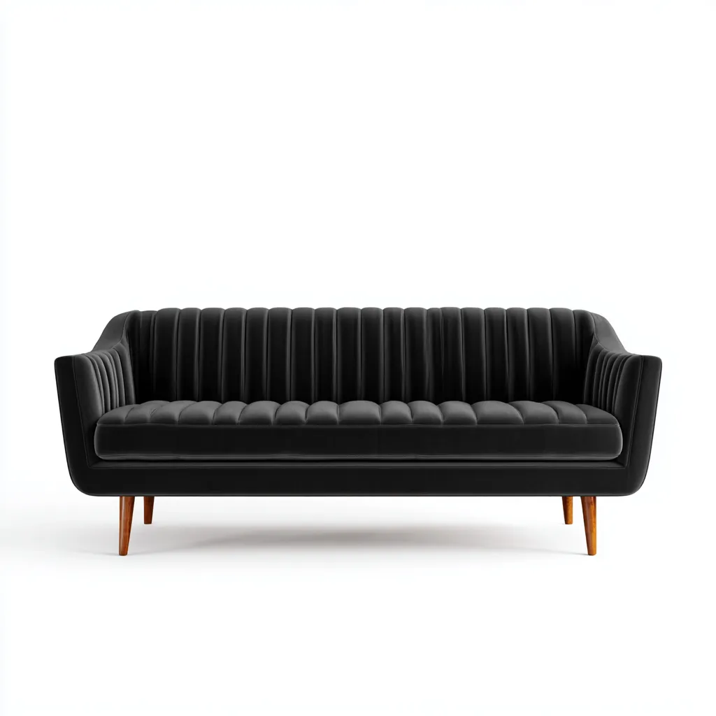 Divano lineare tessuto 218x86x84 cm - nero - adatto al soggiorno - design mid-century-Livingvo