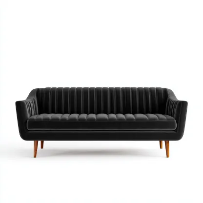 Divano lineare tessuto 218x86x84 cm - nero - adatto al soggiorno - design mid-century-Livingvo