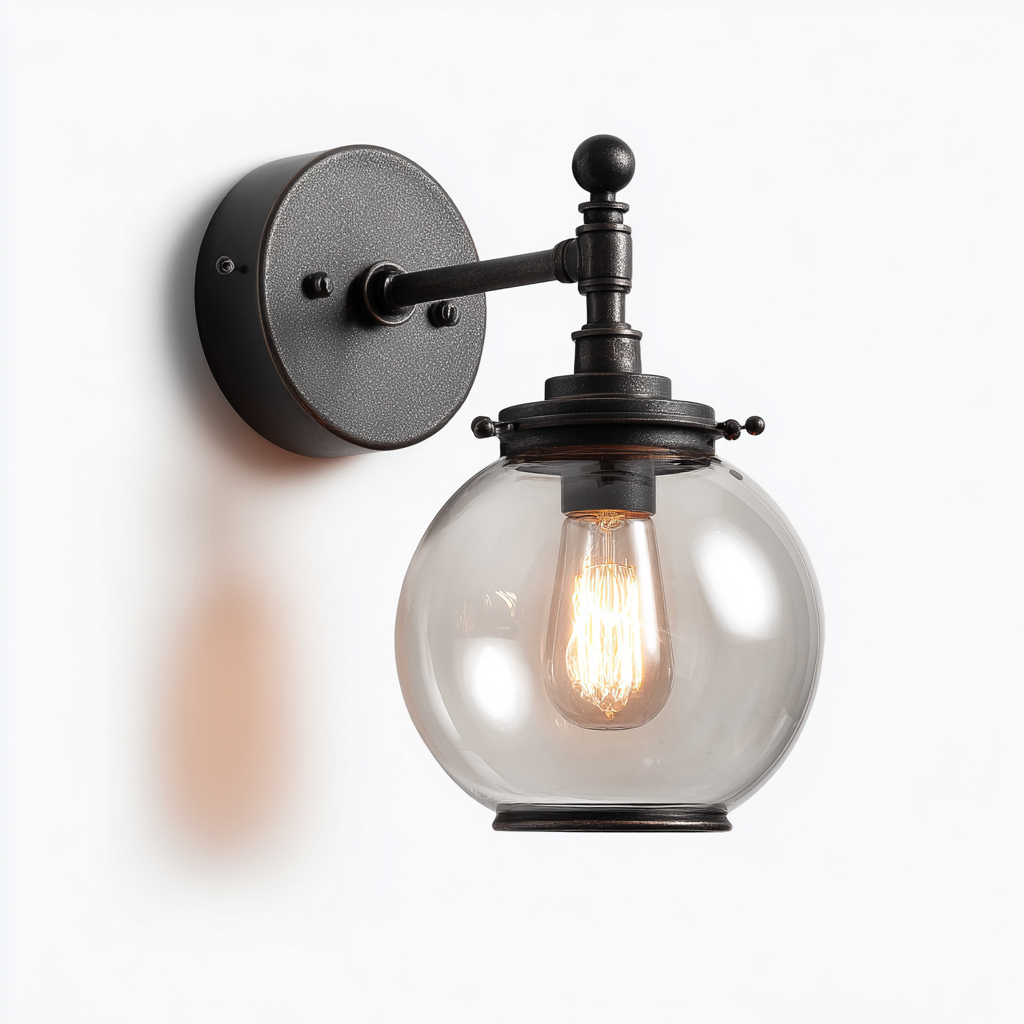 Applique metallo+vetro 30x18x22 cm - nero-trasparente - design industrial-Livingvo