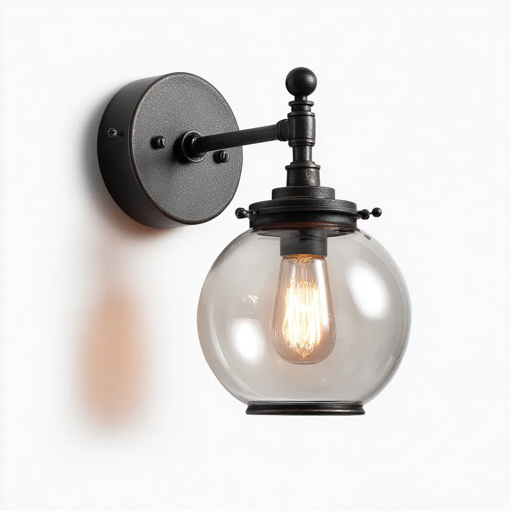 Applique metallo+vetro 30x18x22 cm - nero-trasparente - design industrial-Livingvo