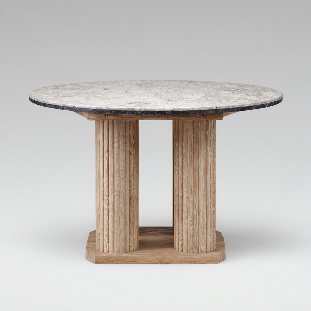 Tavolo da pranzo - legno massello+marble - 150x150x76 cm - legno naturale-bianco - uso interno - design moderno-Livingvo